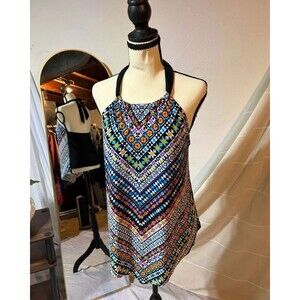 Aqua Green Multicolor Halter Top Party Going Out Tank Blouse